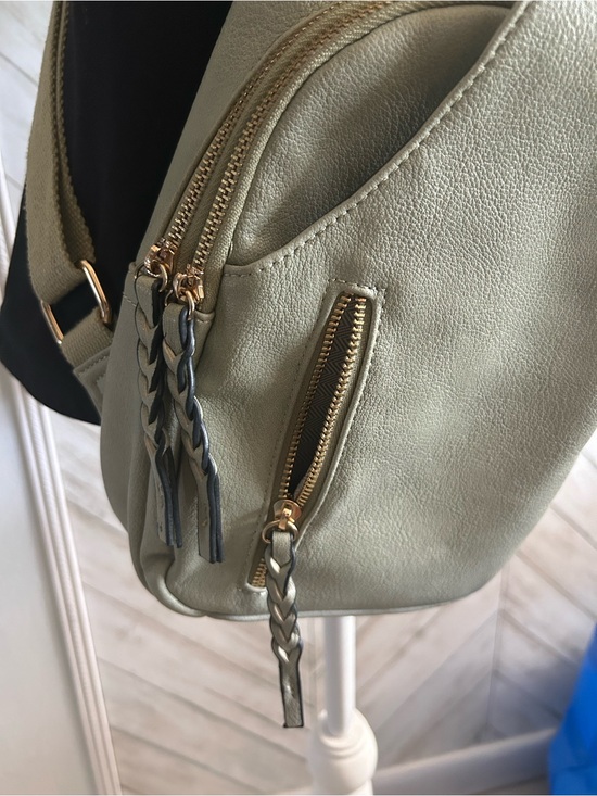 Nikki Vegan Sling Pack Bag by Jen & Co. light sage green and gold-toned hardware main image 7
